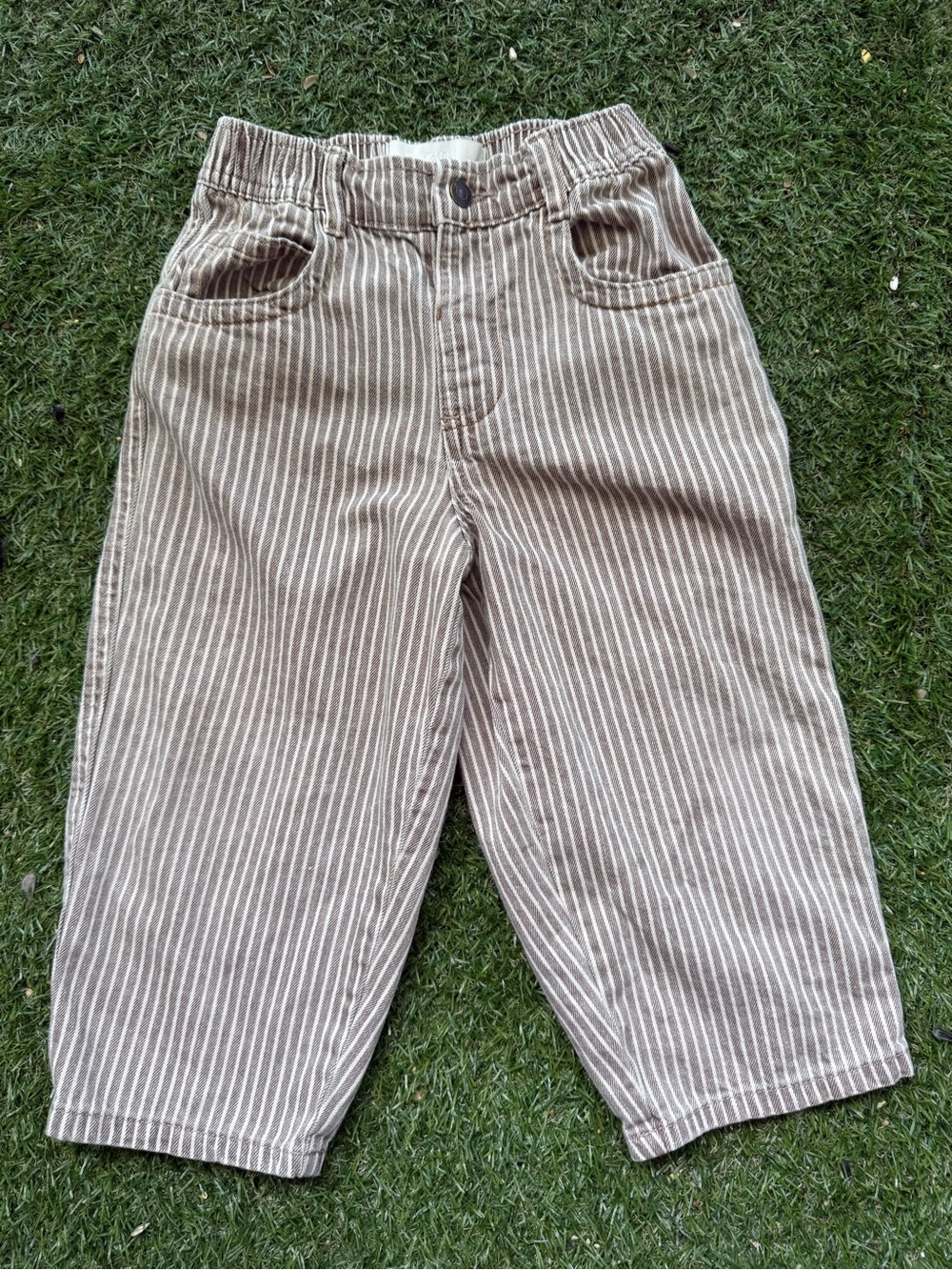 Zara Kids Tan & White Striped Pants